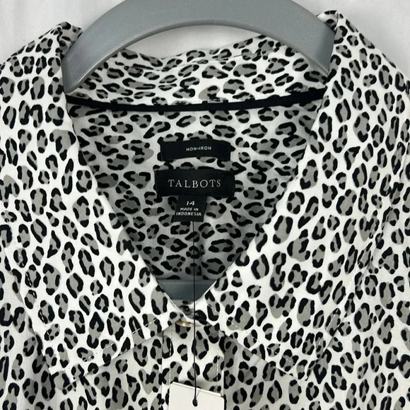 Talbots New Women’s 14 Ditsy Cheetah Non-iron Long Sleeve Button Up Shirt - Picture 3 of 7